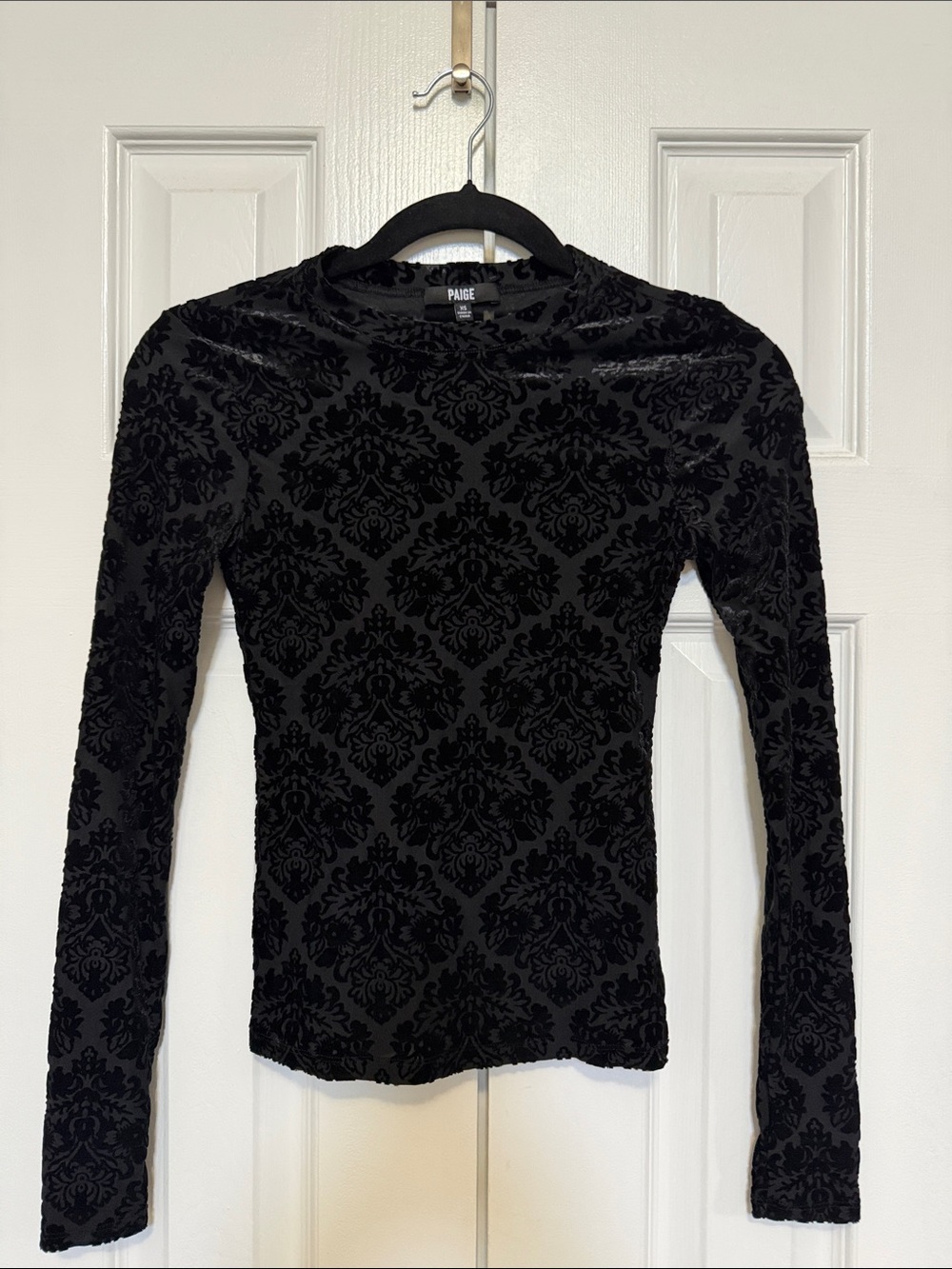 PAIGE Black Velvet Flocked Damask Long Sleeve Tee